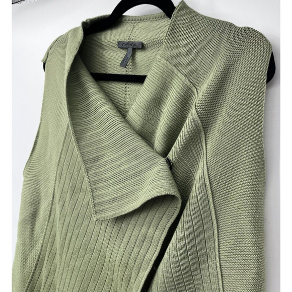 Oska Virgin Wool Waistcoat Vestigan Vest Cardigan Snap Assymetric Green Size 1 - Picture 4 of 8